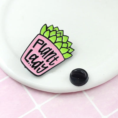 Plant Lady Enamel Pin Badges